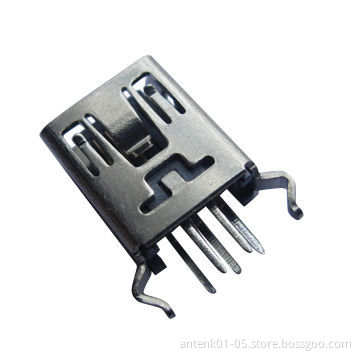 USB A female 5p vertical through hole with copper shell black insulator
